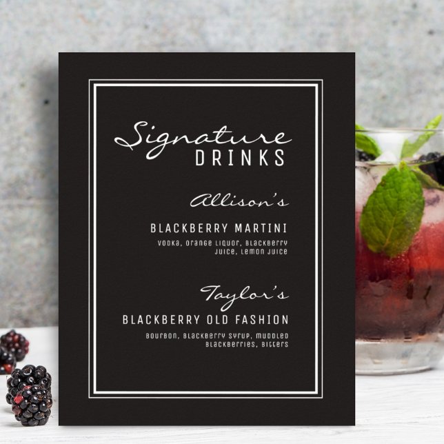 Black & White Minimalist Signature Drinks Wedding Poster (Creator Uploaded)
