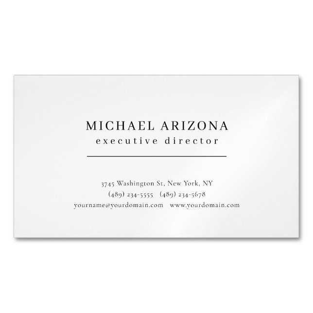 Black & White Minimalist Simple Chic Modern Plain Magnetic Business Card (Front)
