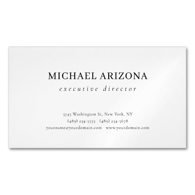 Black & White Minimalist Simple Chic Modern Plain Magnetic Business Card (Front)
