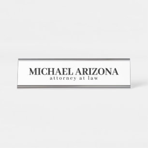 Black & White Minimalist Simple Plain  Desk Name Plate