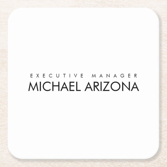 Black & White Minimalist Simple Plain Modern Square Paper Coaster (Front)