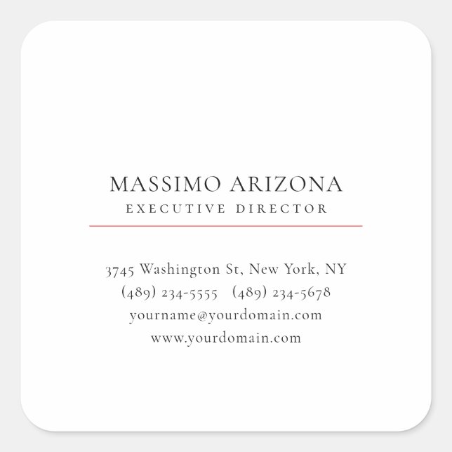 Black White Minimalist Simple Plain Modern Square Sticker (Front)