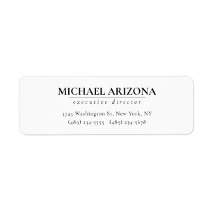 Black & White Minimalist Simple Plain  Return Address Label