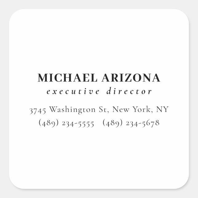 Black White Minimalist Simple Plain Square Sticker (Front)