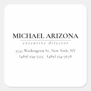 Black & White Minimalist Simple Plain  Square Sticker