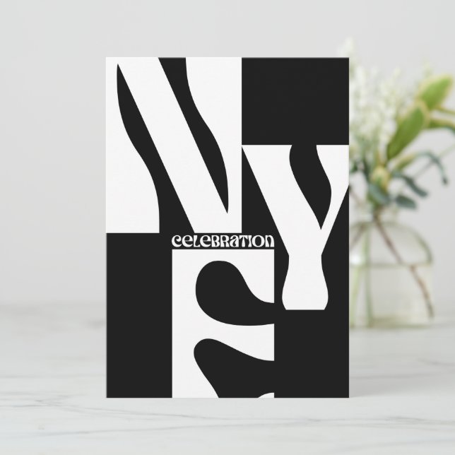 Black & White Minimalist Simple Retro New Year's Invitation (Standing Front)