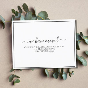 Black White Minimalist Simple Script Moving  Announcement Postcard