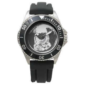 Black & White Minimalist Stylish Cat Designer Watch
