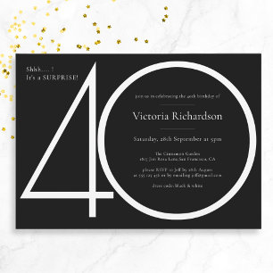 Black White Minimalist Surprise 40th Birthday Invitation