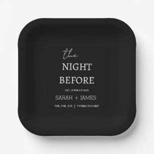 Black & White Minimalist The Night Before Wedding Paper Plate