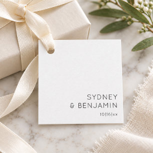 Black White Minimalist Wedding Couple Names Date Favour Tags