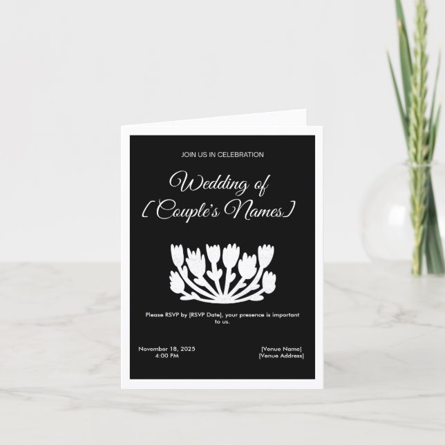 Black & White Minimalist Wedding Folded Invitation (Front)