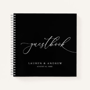 Black & White Minimalist Wedding Guestbook Notebook