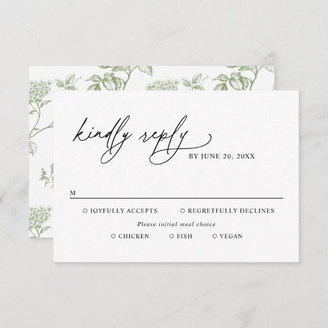 Black & White Minimalist Wedding Meal Options RSVP (Front/Back)