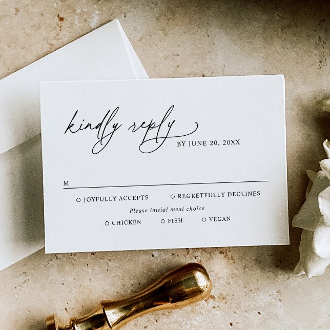 Black & White Minimalist Wedding Meal Options RSVP Card (Creator Uploaded)