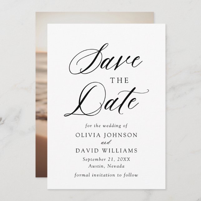 Black & White Minimalist Wedding Save The Date Invitation (Front/Back)