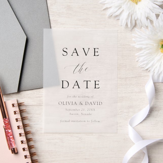 Black & White Minimalist Wedding Save The Date Vellum Invitations (Wedding)