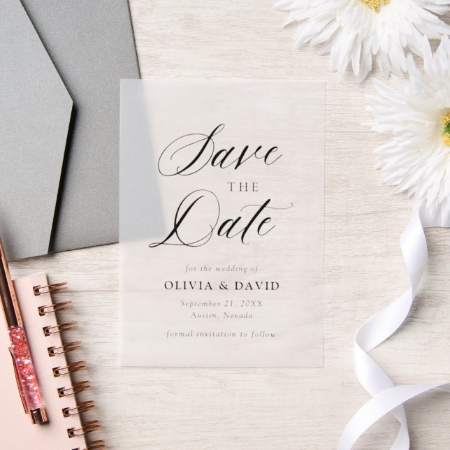 Black & White Minimalist Wedding Save The Date Vellum Invitations (Wedding)