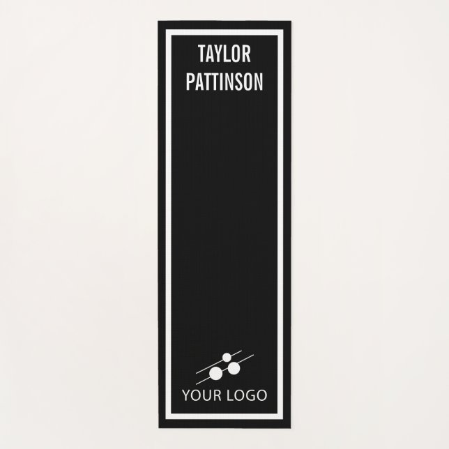 Black White Minimalist Your Name & Logo Yoga Mat (Front)