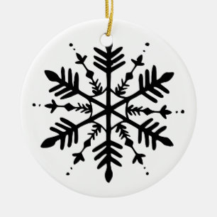 Black & White Minimalistic Graphic Snowflake Ceramic Ornament