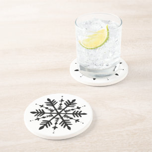 Black & White Minimalistic Graphic Snowflake Coaster