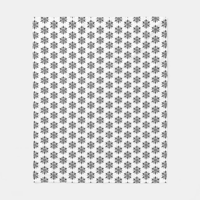 Black & White Minimalistic Graphic Snowflake Fleece Blanket (Front)