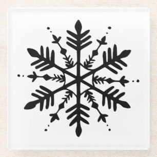 Black & White Minimalistic Graphic Snowflake Glass Coaster