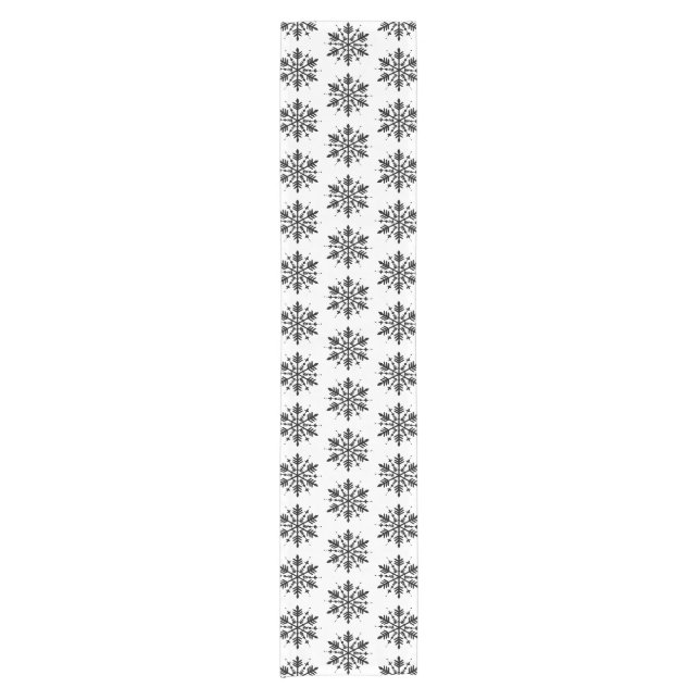 Black & White Minimalistic Graphic Snowflake Short Table Runner (Front)