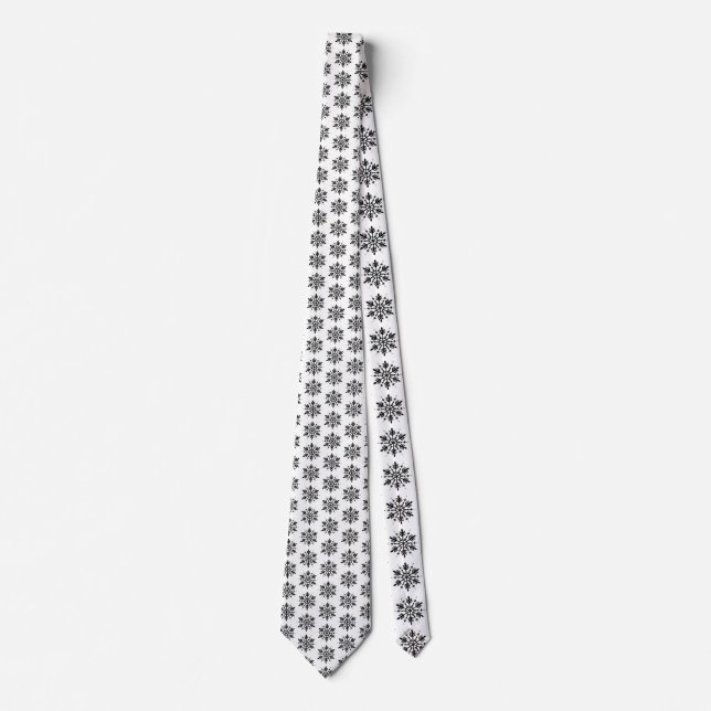 Black & White Minimalistic Graphic Snowflake Tie (Front)