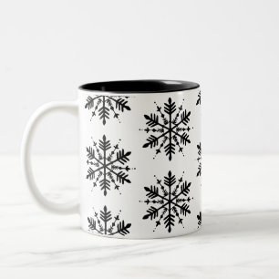 Black & White Minimalistic Graphic Snowflake Two-Tone Coffee Mug