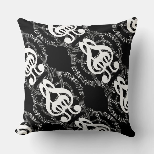 Black & White Mirror Image Music 2 Cushion (Front)
