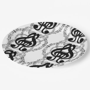 Black & White Mirror Image Music 2 Paper Plate