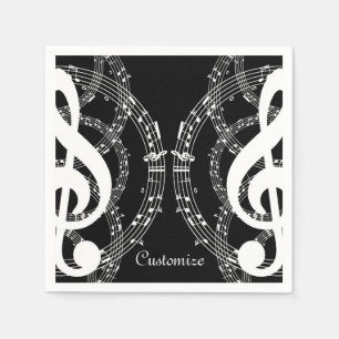 Black & White Mirror Image Music Napkins