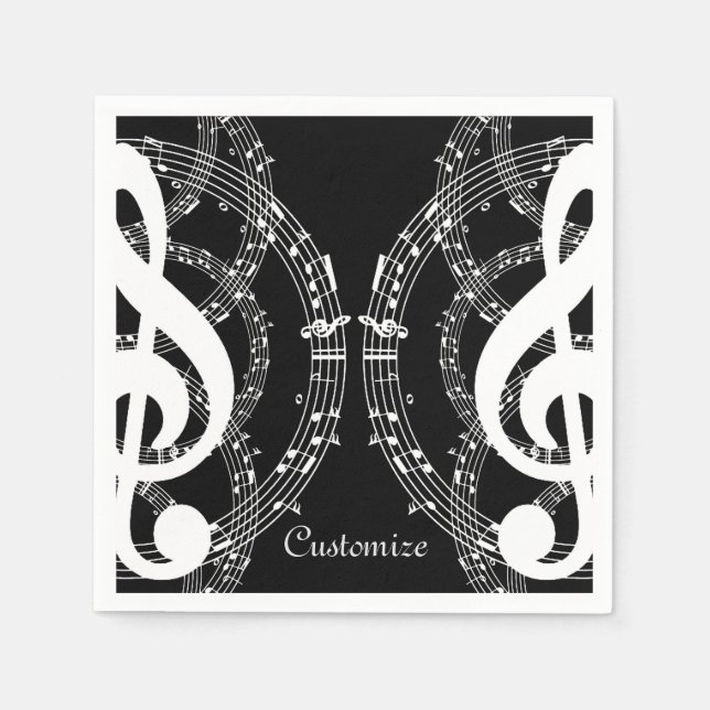Black & White Mirror Image Music Napkins (Front)