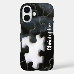 Black White Missing Puzzle Piece Template iPhone 16 Case