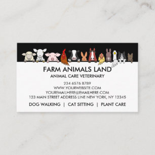 Black White Mix Farm Animals Veterinary Calling Card