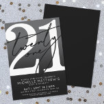 Black White Modern 21st Birthday Invitation<br><div class="desc">Grey and Black 21st Birthday Party Invitation. Celebrate turning twenty-one in style with this bold and chic design. The top half features a large white “21” with a sassy handwritten black script “Cheers” layered over it, standing out against a sleek black gradient over a subtle grey background for an overall...</div>