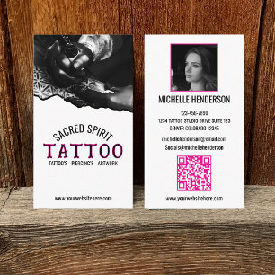 Black & White Modern 2 Photo QR Code Tattooist Business Card
