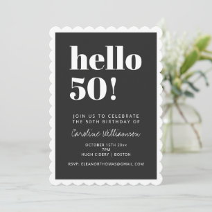 Black White Modern 50th Scallop Birthday Party Invitation