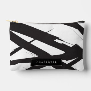 Black & White Modern Abstract Art Line Custom Name Accessory Pouch