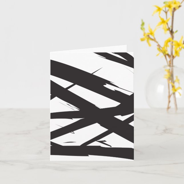 Black & White Modern Abstract Art Line Decorative Card (Yellow Flower)