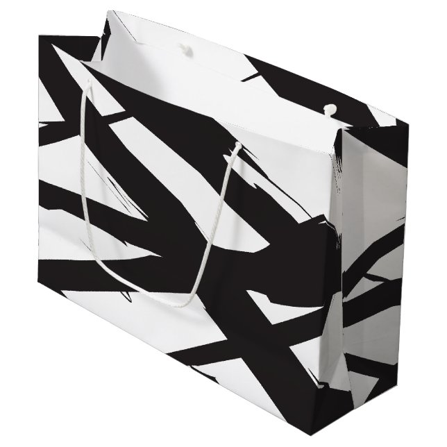 Black & White Modern Abstract Art Line Decorative Large Gift Bag (Front Angled)