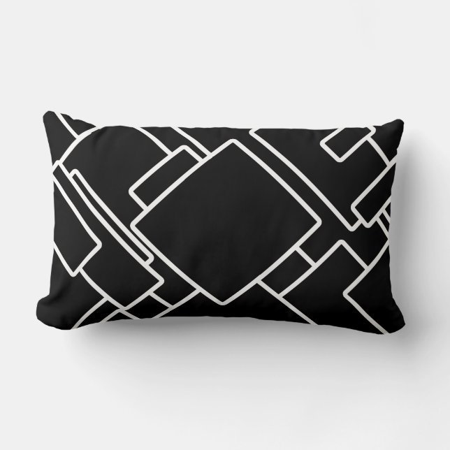 Black & White Modern Abstract Geometric Lumbar Cushion (Front)