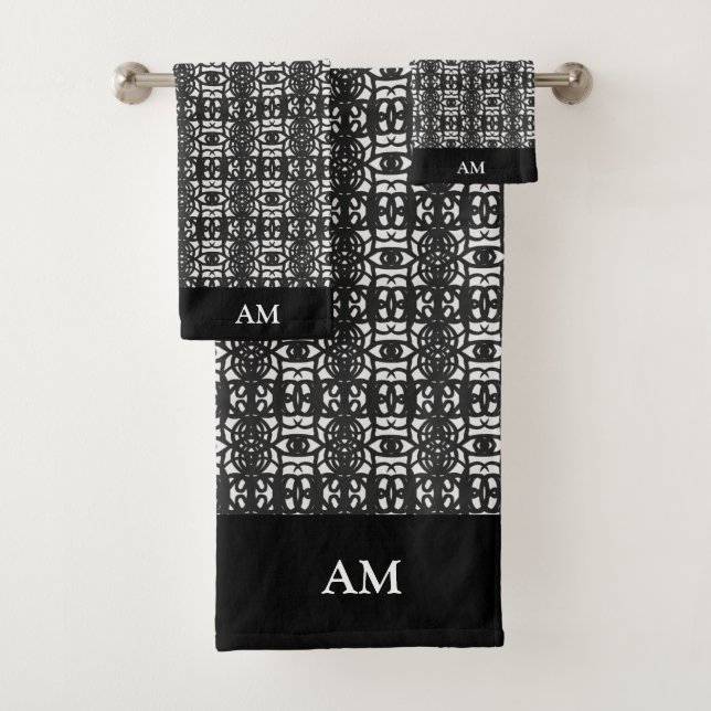 Black & White Modern Abstract Pattern Bath Towel Set (Insitu)
