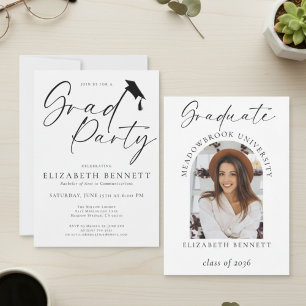 Black White Modern Arch Photo Graduation Party Invitation