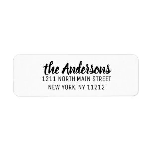 Black White Modern Artsy Cursive Script Return Address Label