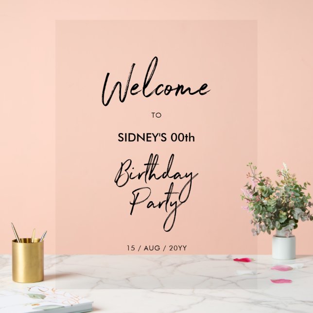 Black & White Modern Birthday Party Welcome Acrylic Sign (Wedding)