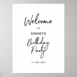 Black & White Modern Birthday Party Welcome Poster