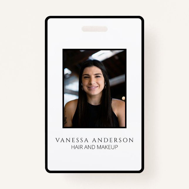 Black White Modern Business Logo Photo Salon Spa  ID Badge (Back)