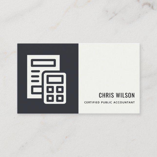 BLACK WHITE MODERN CALCULATOR ICON ACCOUNTING TAX BUSINESS CARD (Front)